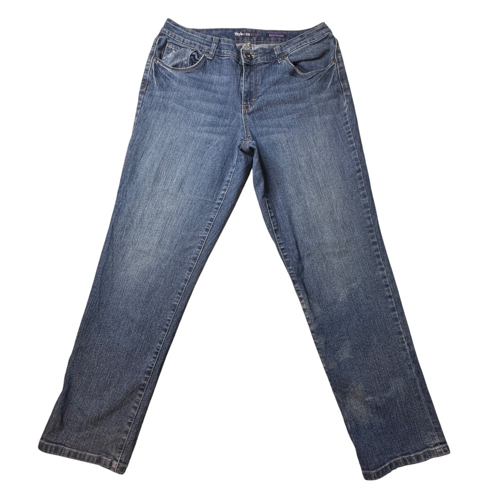 Style & Co Jeans Womens 8 Blue Boyfriend Denim Stretch Medium‎ Wash Casual Pants